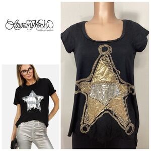 New. Lauren Moshi￼ black T-shirt with gold metallic sheriff star retails $110. s
